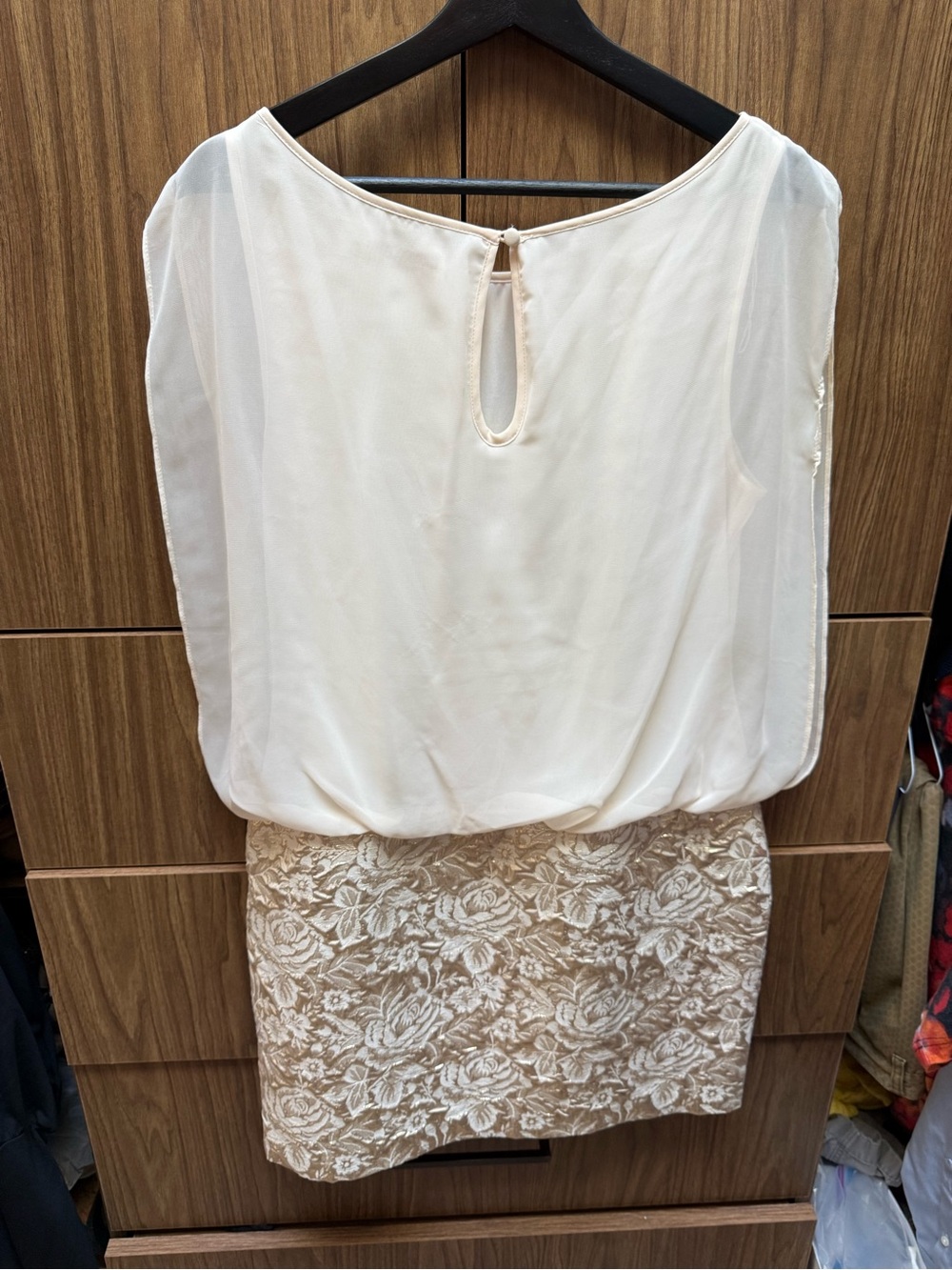 Aidan Mattox Ivory Gold Metallic Floral Jacquard Blouson Cocktail Dress